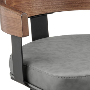 Homeroots 30" Gray Brown And Black Faux Leather And Iron Low Back Bar Height Swivel Bar Chair   569163