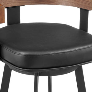 HomeRoots 26" Black Faux Leather Swivel Bar Chair with Iron Frame - Stylish Comfort for Kitchen & Dining Spaces 569164