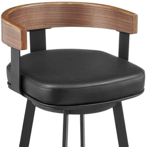 HomeRoots 26" Black Faux Leather Swivel Bar Chair with Iron Frame - Stylish Comfort for Kitchen & Dining Spaces 569164