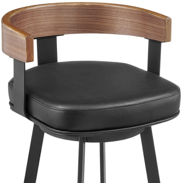 HomeRoots 26" Black Faux Leather Swivel Bar Chair with Iron Frame - Stylish Comfort for Kitchen & Dining Spaces 569164