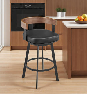HomeRoots 26" Black Faux Leather Swivel Bar Chair with Iron Frame - Stylish Comfort for Kitchen & Dining Spaces 569164