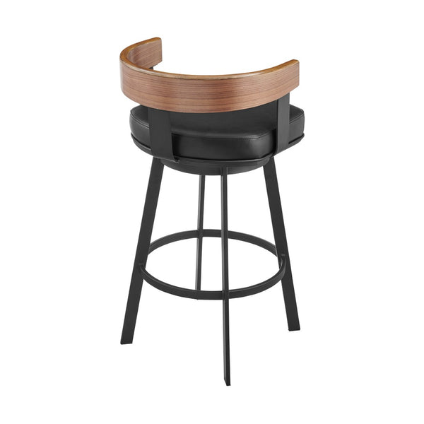 HomeRoots 26" Black Faux Leather Swivel Bar Chair with Iron Frame - Stylish Comfort for Kitchen & Dining Spaces 569164