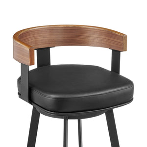 HomeRoots 26" Black Faux Leather Swivel Bar Chair with Iron Frame - Stylish Comfort for Kitchen & Dining Spaces 569164