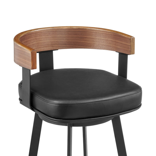 HomeRoots 26" Black Faux Leather Swivel Bar Chair with Iron Frame - Stylish Comfort for Kitchen & Dining Spaces 569164