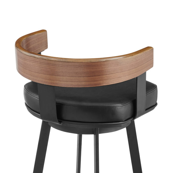 HomeRoots 26" Black Faux Leather Swivel Bar Chair with Iron Frame - Stylish Comfort for Kitchen & Dining Spaces 569164