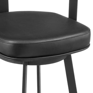 Homeroots 30" Black And Brown Faux Leather And Iron Low Back Bar Height Swivel Bar Chair   569165