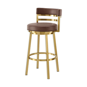 Homeroots 26" Coffee And Gold Faux Leather And Stainless Steel Low Back Counter Height Swivel Bar Chair   569166