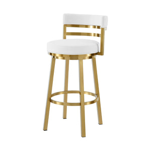 Homeroots 26" White And Gold Faux Leather And Stainless Steel Low Back Counter Height Swivel Bar Chair   569168