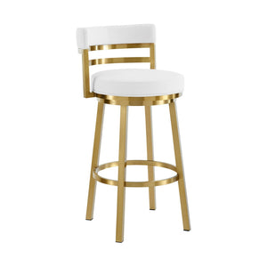 HomeRoots 30" Chic White and Gold Faux Leather Swivel Bar Chair – Modern Comfort for Stylish Spaces! 569169