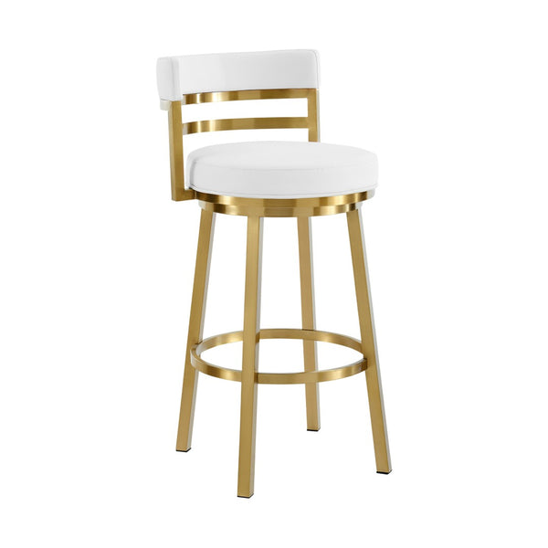 HomeRoots 30" Chic White and Gold Faux Leather Swivel Bar Chair – Modern Comfort for Stylish Spaces! 569169