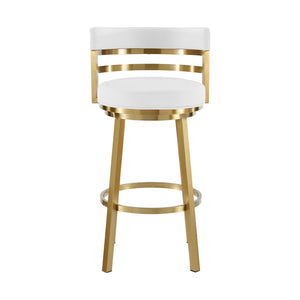 HomeRoots 30" Chic White and Gold Faux Leather Swivel Bar Chair – Modern Comfort for Stylish Spaces! 569169