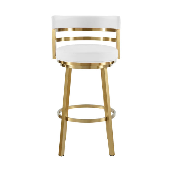 HomeRoots 30" Chic White and Gold Faux Leather Swivel Bar Chair – Modern Comfort for Stylish Spaces! 569169