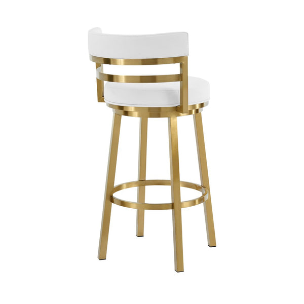HomeRoots 30" Chic White and Gold Faux Leather Swivel Bar Chair – Modern Comfort for Stylish Spaces! 569169