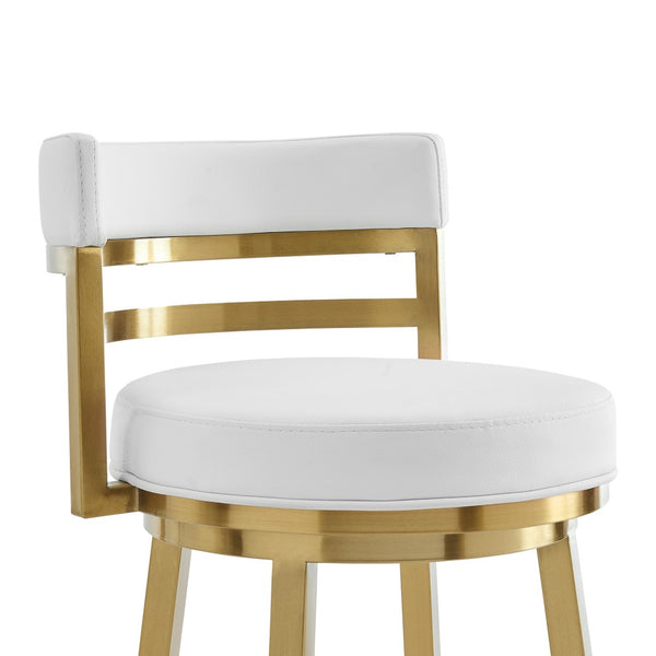 HomeRoots 30" Chic White and Gold Faux Leather Swivel Bar Chair – Modern Comfort for Stylish Spaces! 569169
