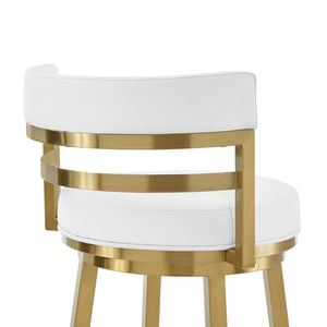 HomeRoots 30" Chic White and Gold Faux Leather Swivel Bar Chair – Modern Comfort for Stylish Spaces! 569169