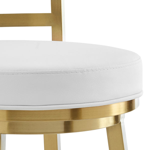 HomeRoots 30" Chic White and Gold Faux Leather Swivel Bar Chair – Modern Comfort for Stylish Spaces! 569169