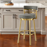 Homeroots 26" Gray And Gold Faux Leather And Stainless Steel Low Back Counter Height Swivel Bar Chair   569170