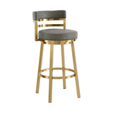 Homeroots 26" Gray And Gold Faux Leather And Stainless Steel Low Back Counter Height Swivel Bar Chair   569170