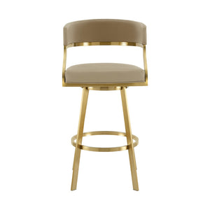 HomeRoots 26" Sand Faux Leather & Gold Stainless Steel Swivel Bar Chair for Modern Kitchen & Dining Style 569172