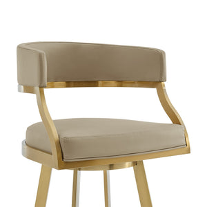 HomeRoots 26" Sand Faux Leather & Gold Stainless Steel Swivel Bar Chair for Modern Kitchen & Dining Style 569172