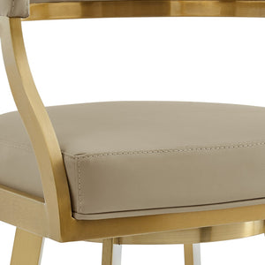 HomeRoots 26" Sand Faux Leather & Gold Stainless Steel Swivel Bar Chair for Modern Kitchen & Dining Style 569172