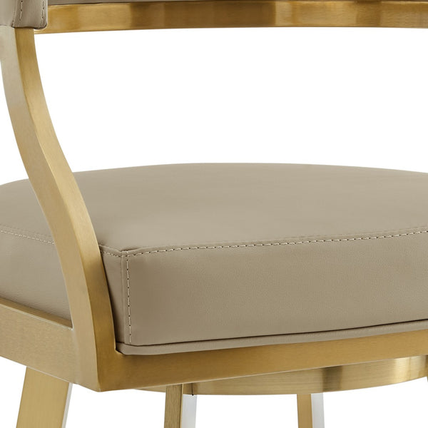 HomeRoots 26" Sand Faux Leather & Gold Stainless Steel Swivel Bar Chair for Modern Kitchen & Dining Style 569172