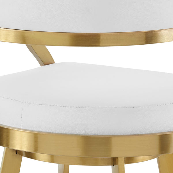 HomeRoots 26" White Faux Leather & Gold Stainless Steel Swivel Bar Chair – Stylish Low Back Comfort Seat 569174