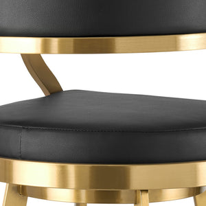 HomeRoots 26" Black Faux Leather Swivel Counter Stool with Gold Stainless Steel Base for Modern Dining Style 569176