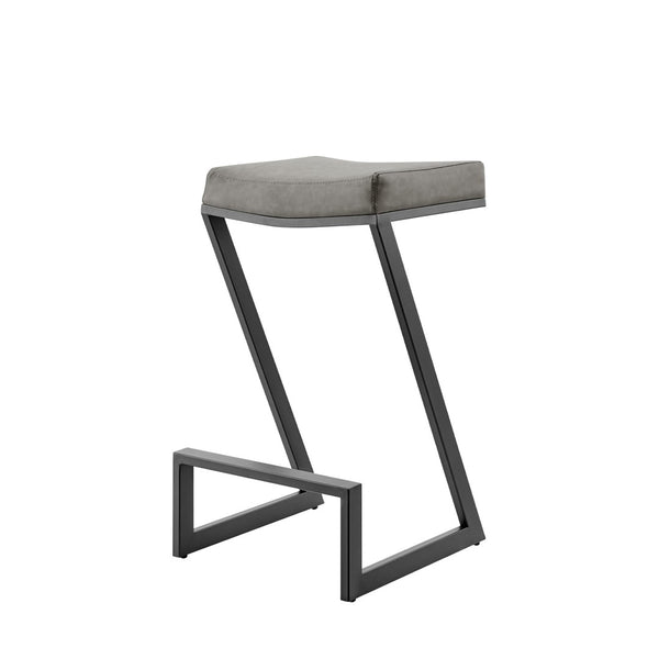 HomeRoots 26" Gray Faux Leather Backless Counter Stool with Black Iron Frame for Modern Industrial Style 569178