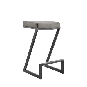 HomeRoots 26" Gray Faux Leather Backless Counter Stool with Black Iron Frame for Modern Industrial Style 569178