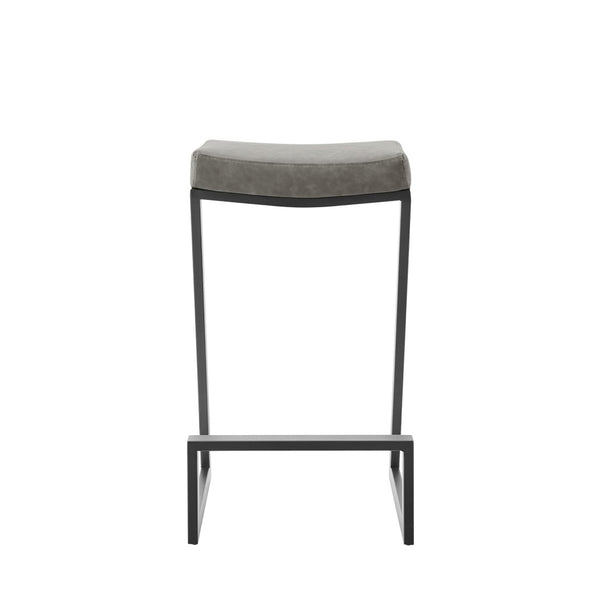 HomeRoots 26" Gray Faux Leather Backless Counter Stool with Black Iron Frame for Modern Industrial Style 569178