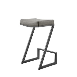 HomeRoots 26" Gray Faux Leather Backless Counter Stool with Black Iron Frame for Modern Industrial Style 569178