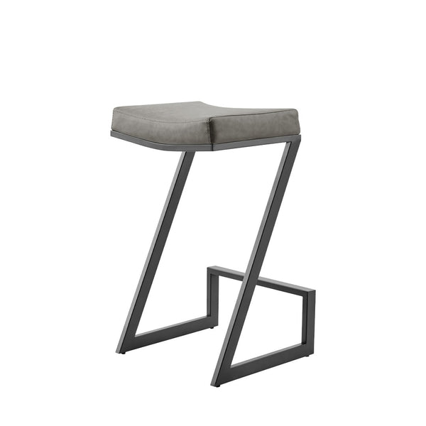 HomeRoots 26" Gray Faux Leather Backless Counter Stool with Black Iron Frame for Modern Industrial Style 569178