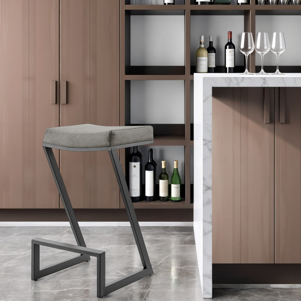 Homeroots 30" Gray And Black Faux Leather And Iron Backless Bar Height Bar Chair   569179