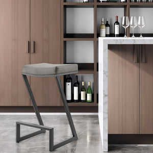 Homeroots 30" Gray And Black Faux Leather And Iron Backless Bar Height Bar Chair   569179