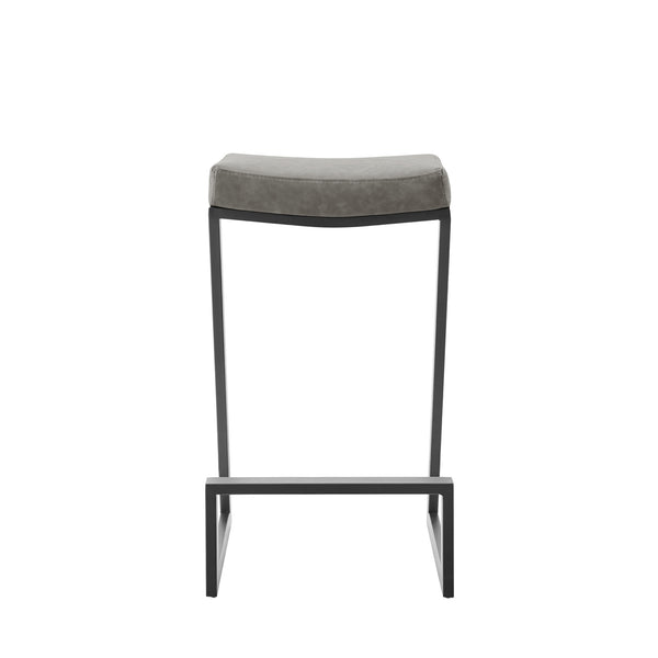 Homeroots 30" Gray And Black Faux Leather And Iron Backless Bar Height Bar Chair   569179