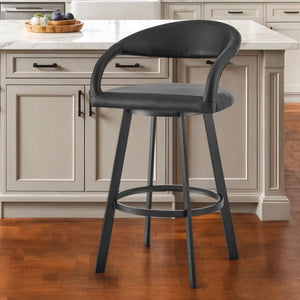 Homeroots 26" Black Faux Leather And Iron Low Back Counter Height Swivel Bar Chair   569182