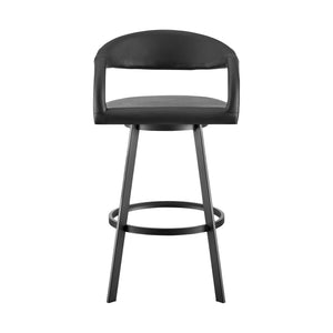 Homeroots 26" Black Faux Leather And Iron Low Back Counter Height Swivel Bar Chair   569182