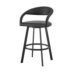 Homeroots 30" Black Faux Leather And Iron Low Back Bar Height Swivel Bar Chair   569183