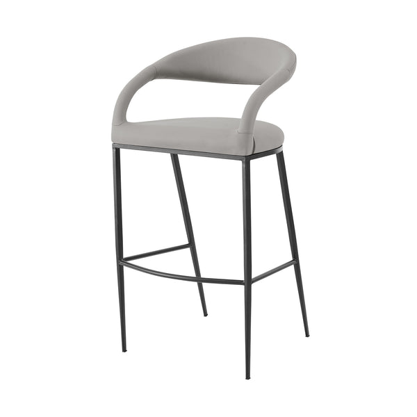 Homeroots 26" Light Gray And Black Faux Leather And Iron Low Back Counter Height Bar Chair   569184