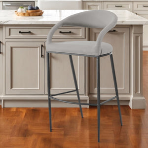 Homeroots 26" Light Gray And Black Faux Leather And Iron Low Back Counter Height Bar Chair   569184