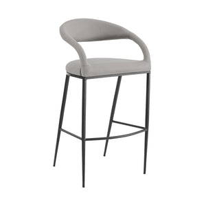 Homeroots 26" Light Gray And Black Faux Leather And Iron Low Back Counter Height Bar Chair   569184