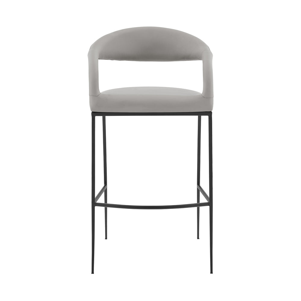 Homeroots 26" Light Gray And Black Faux Leather And Iron Low Back Counter Height Bar Chair   569184