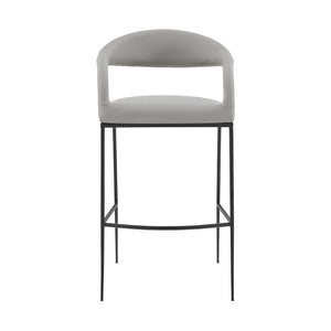 Homeroots 26" Light Gray And Black Faux Leather And Iron Low Back Counter Height Bar Chair   569184