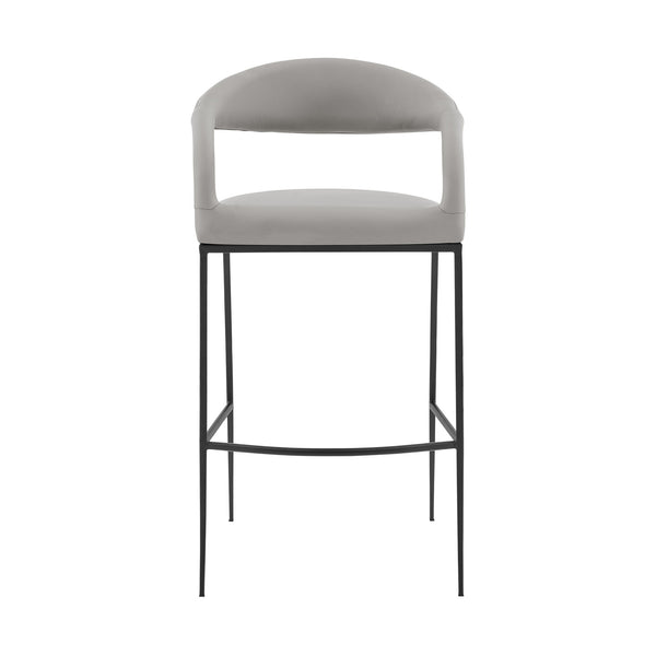 Homeroots 30" Light Gray And Black Faux Leather And Iron Low Back Bar Height Bar Chair   569185