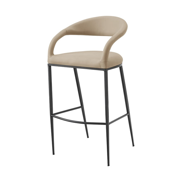 HomeRoots 26" Beige and Black Faux Leather Bar Chair with Ergonomic Design for Modern Kitchen Comfort 569186