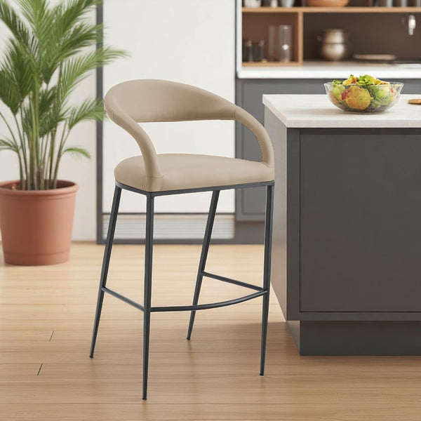 HomeRoots 26" Beige and Black Faux Leather Bar Chair with Ergonomic Design for Modern Kitchen Comfort 569186