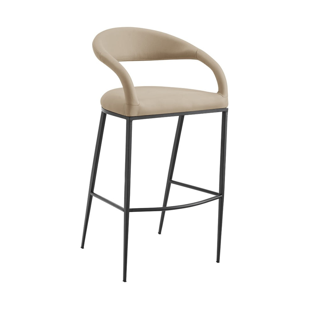 HomeRoots 26" Beige and Black Faux Leather Bar Chair with Ergonomic Design for Modern Kitchen Comfort 569186