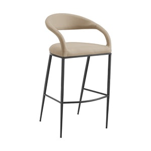 HomeRoots 26" Beige and Black Faux Leather Bar Chair with Ergonomic Design for Modern Kitchen Comfort 569186