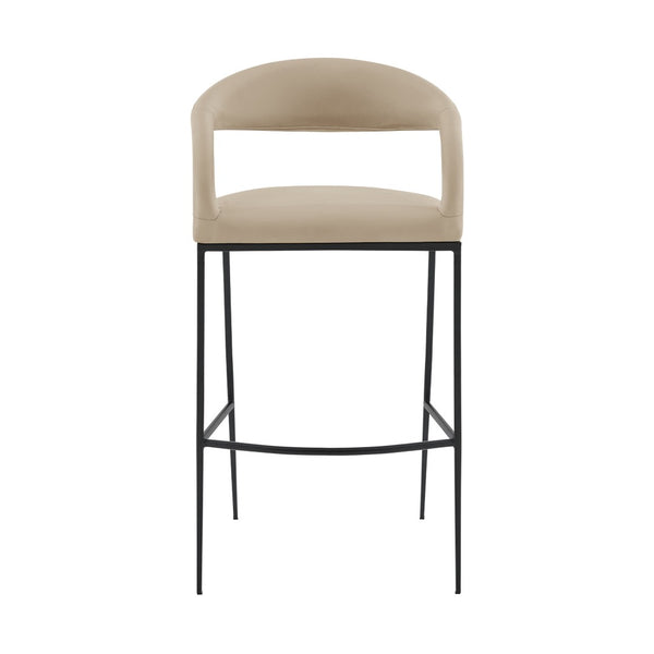 HomeRoots 26" Beige and Black Faux Leather Bar Chair with Ergonomic Design for Modern Kitchen Comfort 569186